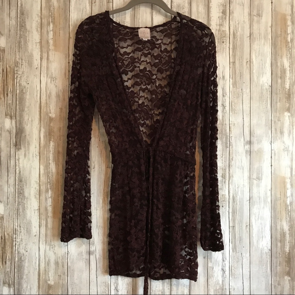 6 degrees Burgundy Lace open cardigan S Small *